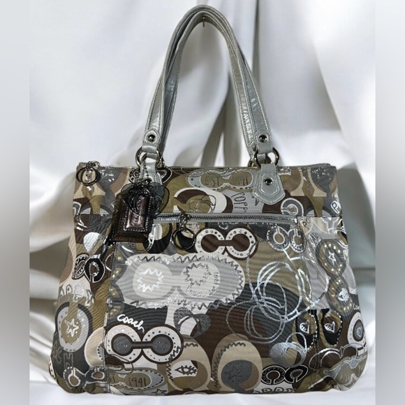 COACH Vintage Poppy 18342 Pop C Metallic Silver Graffiti/Khaki - Picture 1 of 8